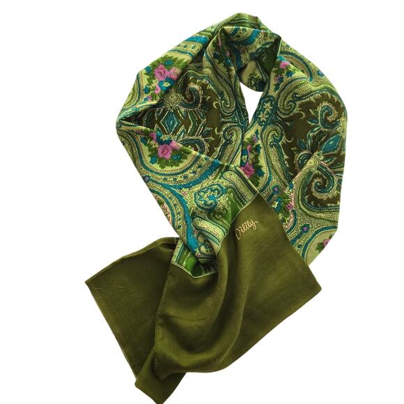 Oilily Vintage Y2K Bohemian Olive Green and Multicolor Floral Paisley Tube Scarf - Picture 1 of 13